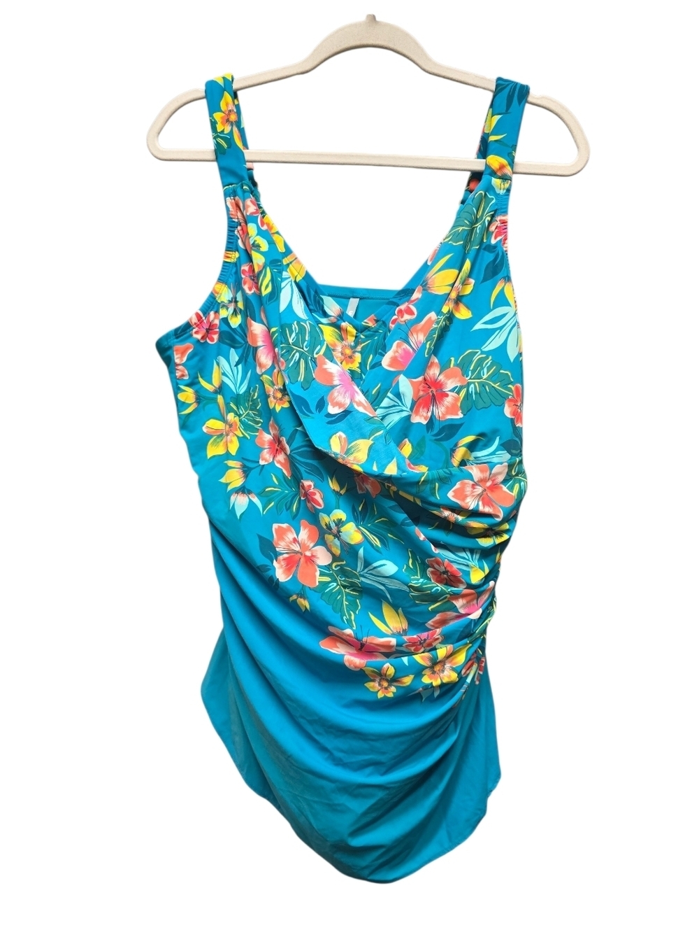 Lands' End Long Slender Tummy Control Skirted One Piece Swimsuit Sz. 22W Teal